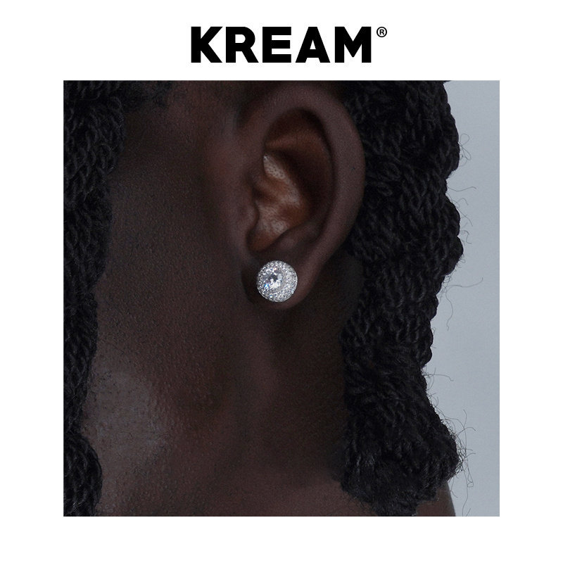 KREAM S925纯银 超闪群镶满钻锆石耳钉设计感小众男嘻哈女同款