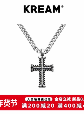 KREAM S925纯银做旧十字形吊坠男嘻哈女同款项链锁骨毛衣链