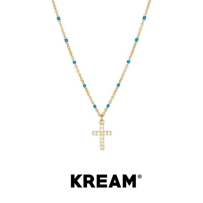KREAM 纯银 滴油细链满钻十字吊坠项链男女同款锁骨链情侣
