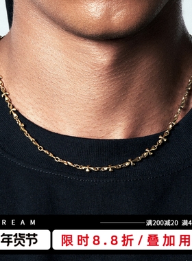 KREAM 925银镀金复古金色十字项链男欧美轻奢女锁骨毛衣链礼物