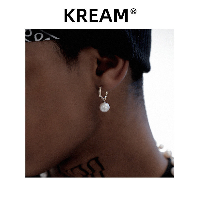 KREAM 14K包金耳圈珍珠耳坠男嘻哈女同款耳钉