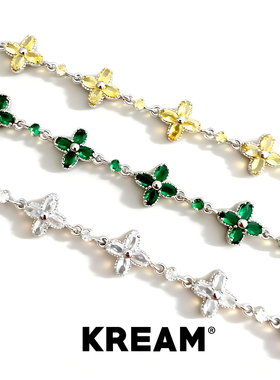 KREAM 绿黄白彩钻十字手链男嘻哈女欧美潮流情侣手饰礼物