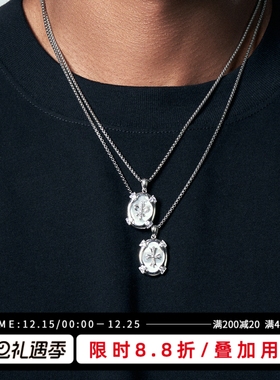 KREAM 925银椭圆贝壳十字鸢尾徽章吊坠男欧美嘻哈项链女毛衣链