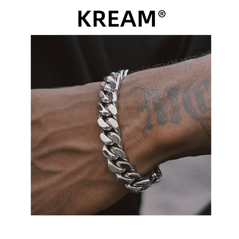 kream 立体钛钢银色古巴手链嘻哈男 欧美流行 古巴链 cuban link 饰品/流行首饰/时尚饰品新 手链 原图主图