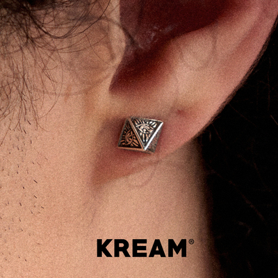 KREAM 925纯银做旧全知之眼锥形耳钉男嘻哈女欧美潮流耳饰