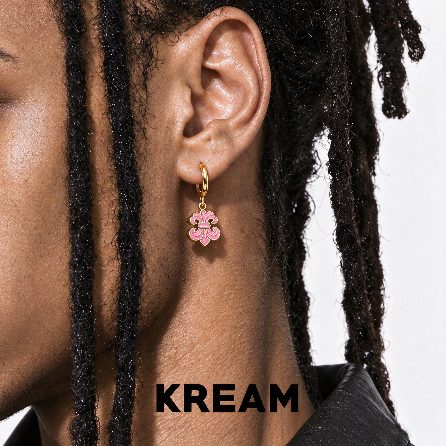 KREAM 通体银镀金 双面滴油鸢尾徽章耳环男欧美潮流女耳圈坠情侣