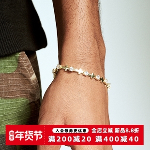 KREAM 金色锆石十字手链男嘻哈女同款情侣手饰 bracelet