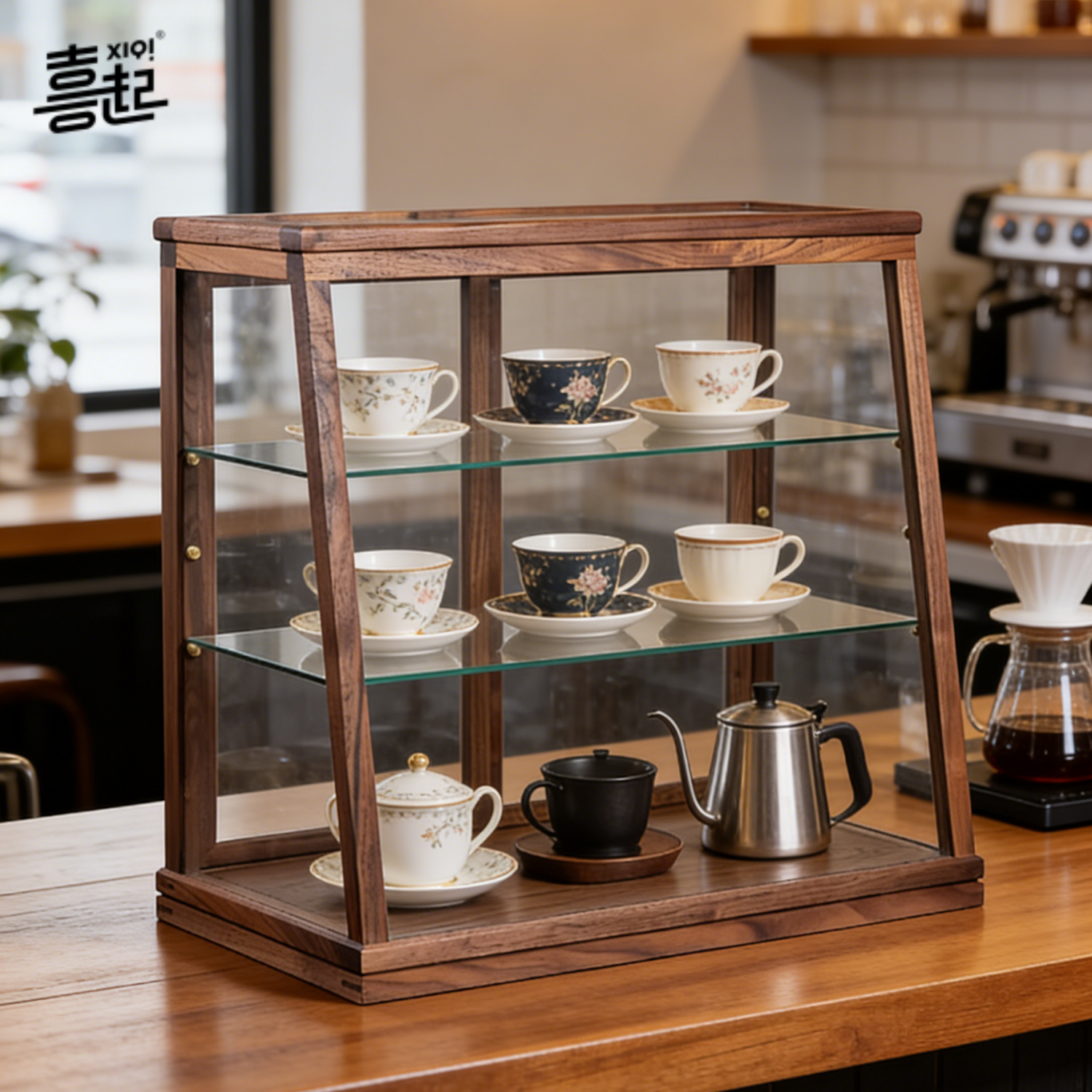 实木透明防尘玻璃柜 吧台桌面样品饰品架烘焙面包展示商用陈列柜