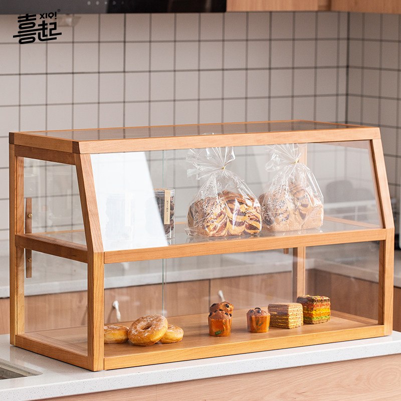 实木透明面包柜展示柜 桌面商用玻璃柜 吧台蛋糕烘焙饰品中岛柜