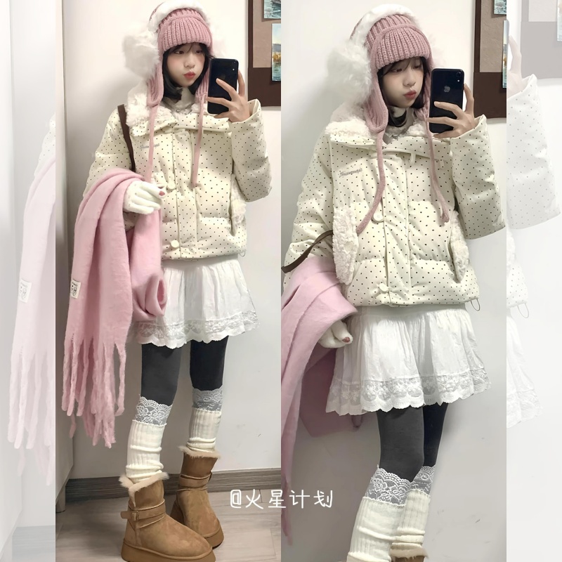 新款小个子加厚短款波点棉服女冬