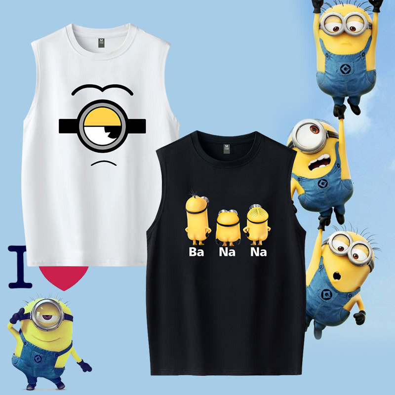 纯棉卡通小黄人可定制印花体恤休闲大码舒适男女透气无袖T恤背心