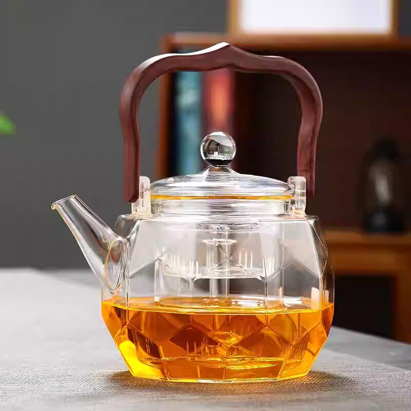 恒越记菱格煮茶壶提梁玻璃烧水壶新款耐高温泡茶壶家用蒸煮茶器