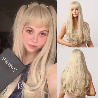 HENRY MARGU Long Natural Wavy Platinum Blonde Wigs with Bang