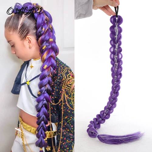 32inch Braided Purple Hair Ponytail with Tinsel Hair Wig Sup