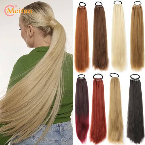 MEIFAN 24 Inch Synthetic Ponytail Extensions Black Natural B