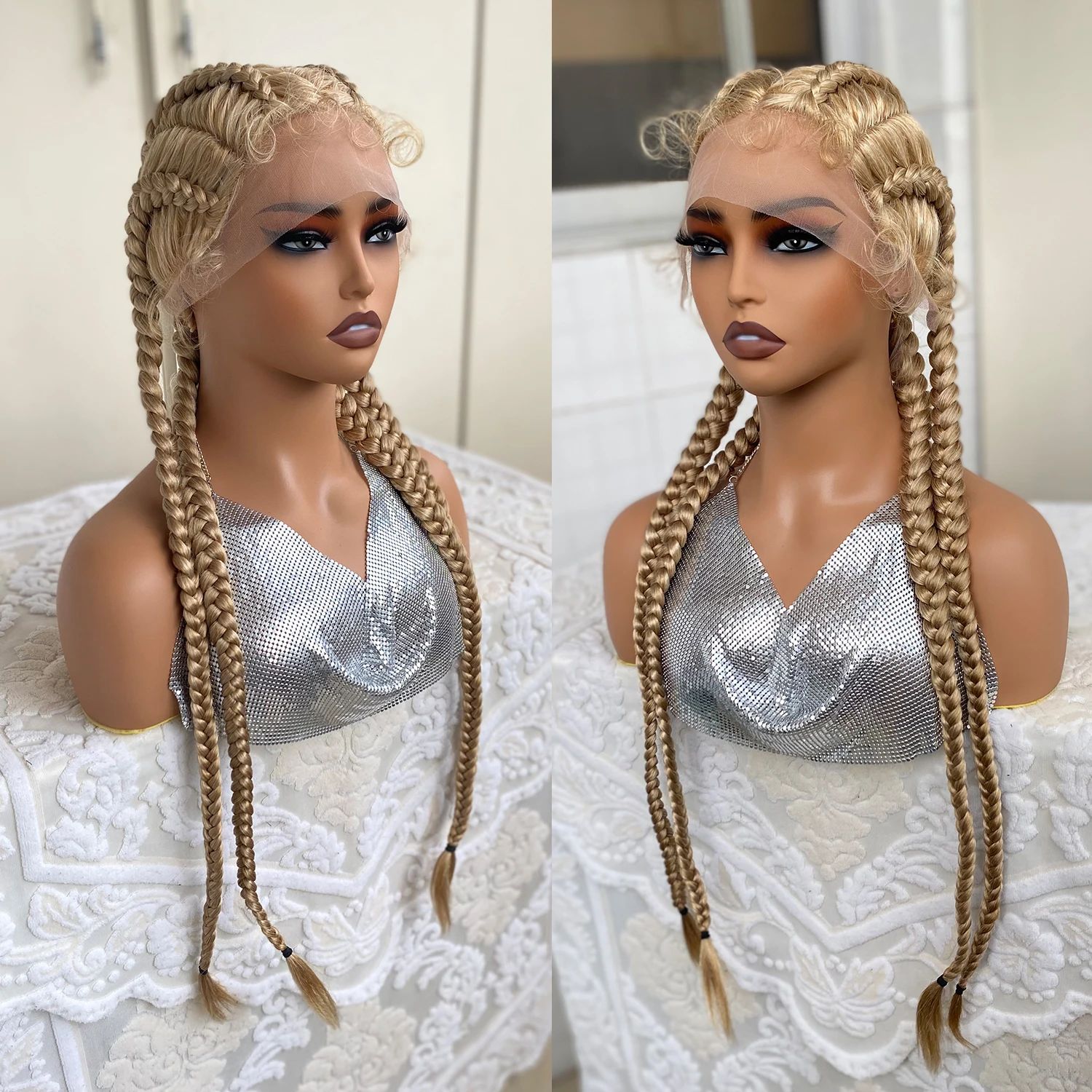 Synthetic Lace Front Wig Braided Wigs With Baby Hair 32 Inch