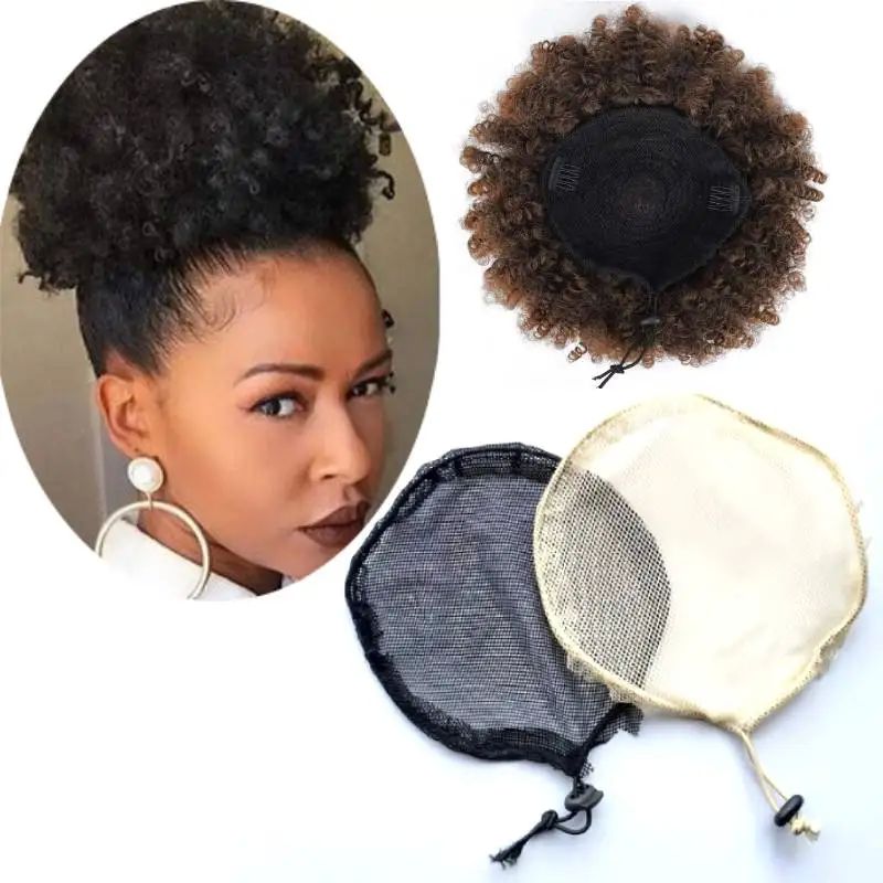 Hair Bun Net Drawstring Cap Base for Making Ponytail Net Afr