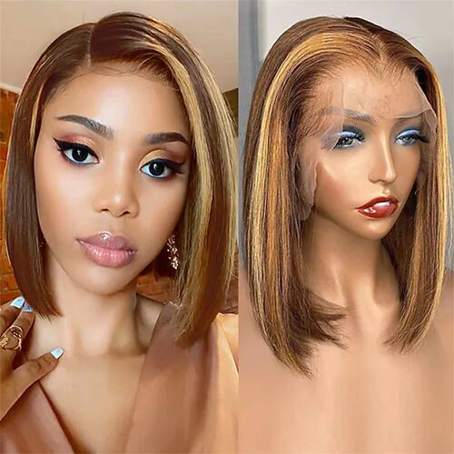 Highlight Wig Human Hair Bob Wig Short Straight Body Curly B