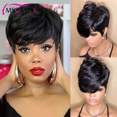 Short Pixie Cut Remy Human Hair Wigs Ready To Wear Straight