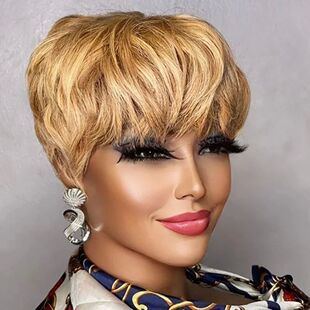 Brown Short Pixie Cut Wig Human Hair For Black Women Machine