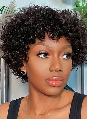 Short Pixie Afro Kinky Curly Wigs for Black Women Glueless N
