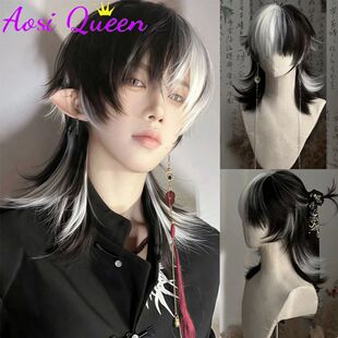 26inch Syntheti Black White Color Matching Cos Short Wig Uni