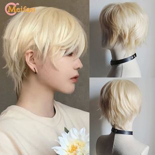 MEIFAN Synthetic Short Cosplay Lolita Anime Men Wig Male Str