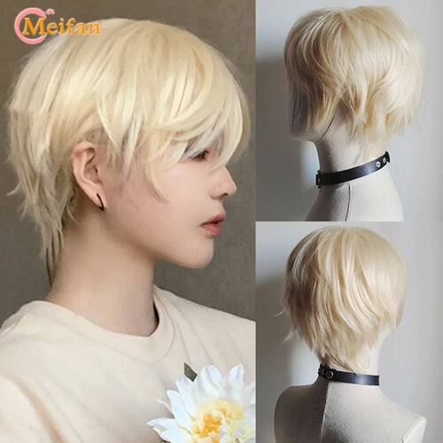 MEIFAN Synthetic Short Cosplay Lolita Anime Men Wig Male Str