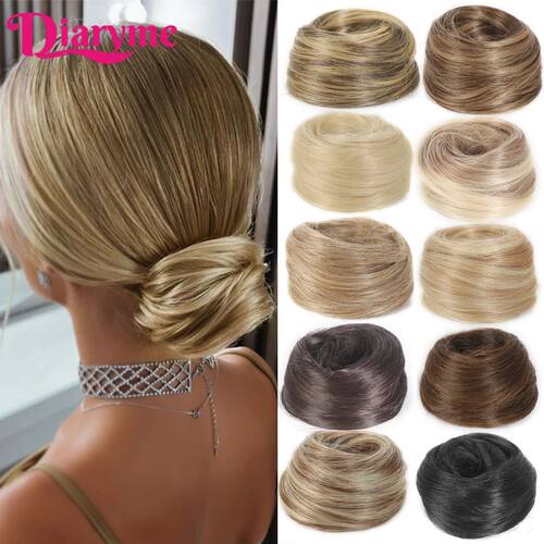 Synthetic Hair Bun Woman Straight Updo hair tie Elastic Rubb