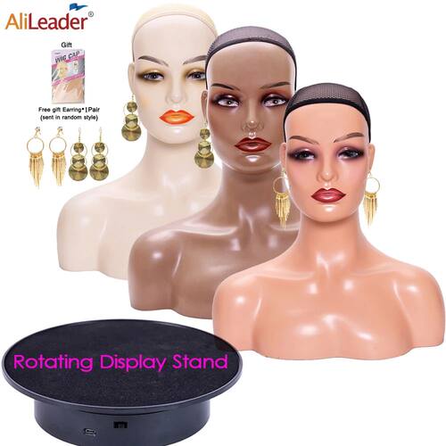 Mannequin Head and Rotating Display Stand for Display Wigs J