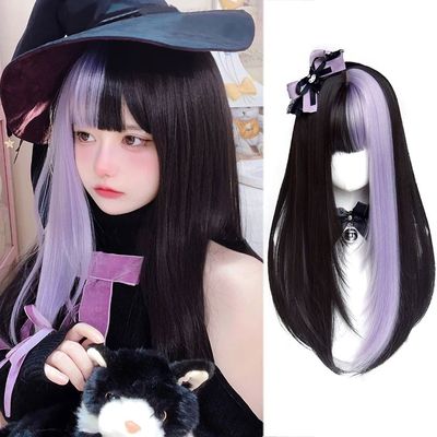 Synthetic Wigs Long Straight Wig with Bangs Two Tone Half Pu