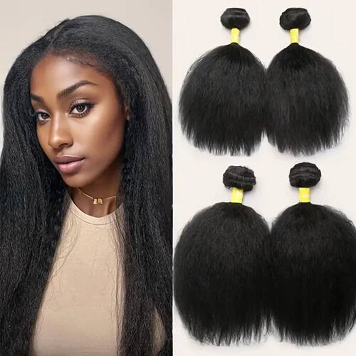 Synthetic Yaki Straight Hair Extensions 4 Bundles Afro Kinky