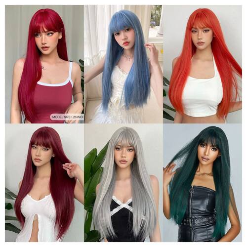 Multi-Color Option Long Straight Synthetic Wig Natural Reali