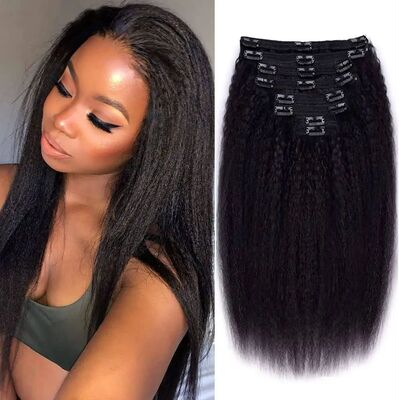 Kinky Straight Clips In Human Hair Extensions Natural Color