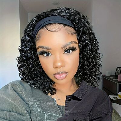 Deep Wave Headband Wig Human Hair Curly Bob Wigs For Women 1