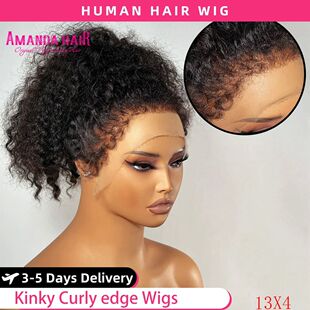 Kinky Curly edge Wigs Short Bob 13x4 Lace Front Wig 180% Fro
