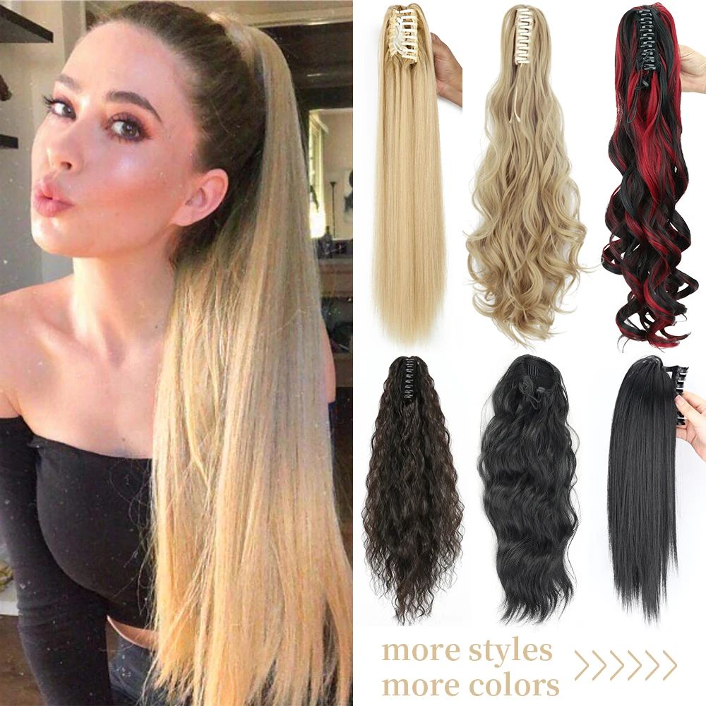 Synthetic Long Straight Claw Clip On Ponytail Hair Extension