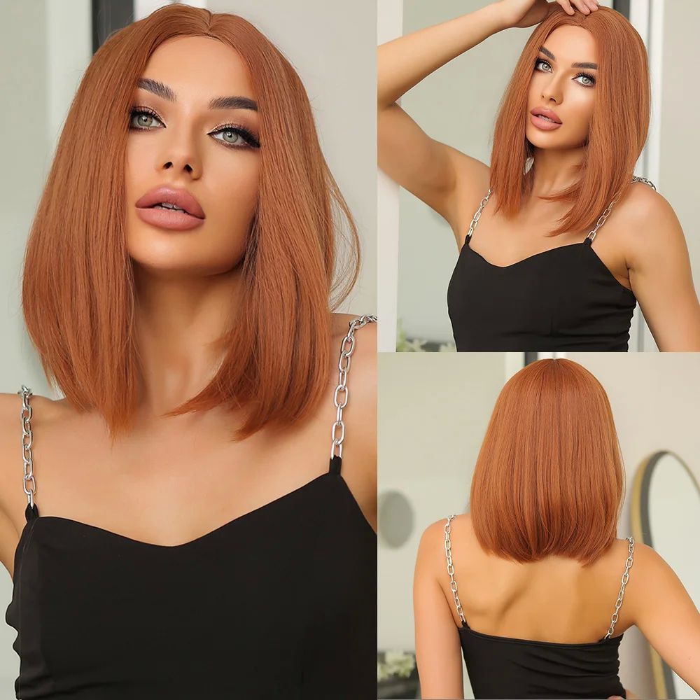 Short Synthetic Wigs Straight Bob Cut Middle Part Blunt Wig