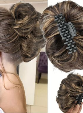 Claw Clip On Messy Hair Bun Hairpieces Synthetic Wavy Hair B