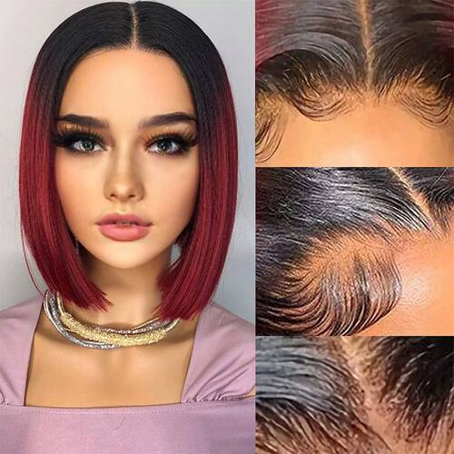 1B/99J Burgundy Short Straight Bob Human Hair Wigs Brazilian