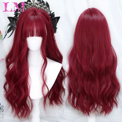 LM Light Wine Red Synthetic Wigs With Bangs for Women Long W