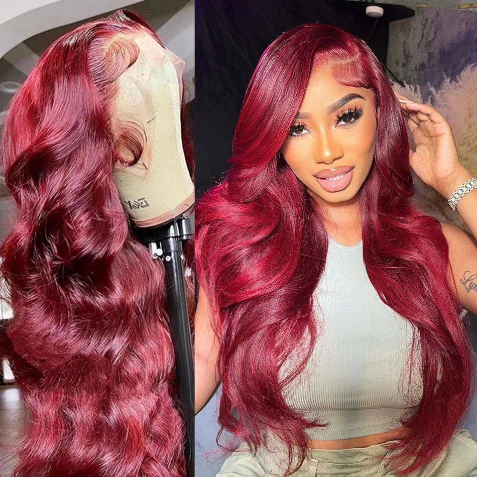 99j Burgundy Lace Front Human Hair Wig 13x4 Pre Plucked Tran