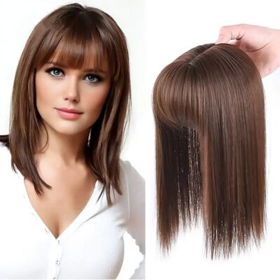 Women Long Straight Wig with Air Bang High Temperature Fiber