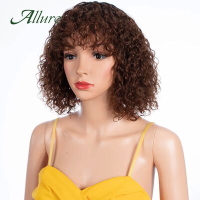 Natural Jerry Curly Wig With Bangs Brazilian Human Hair Wigs