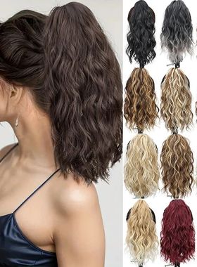 Synthetic 14Inch Short Wavy Brown Blonde Ponytail Hair Exten