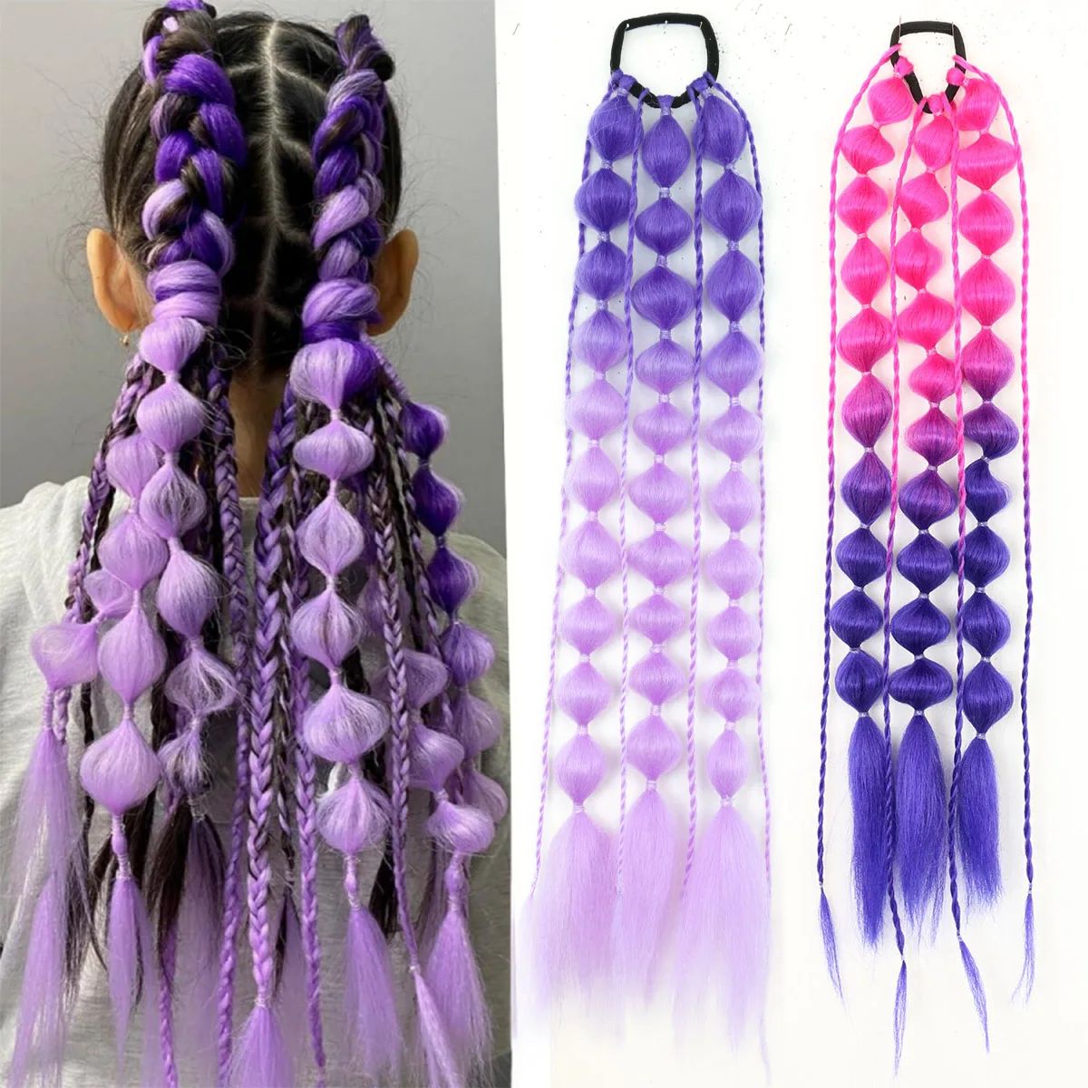 Synthetic 1Pcs Ponytail Extension Corlorful Bubble Braid Lon