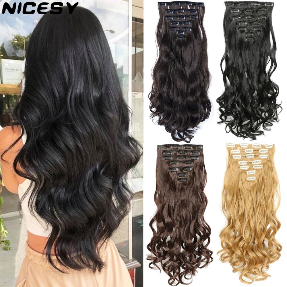 NICESY 16Clips Synthetic 24Inch Long Curly Hair Hairpiece He