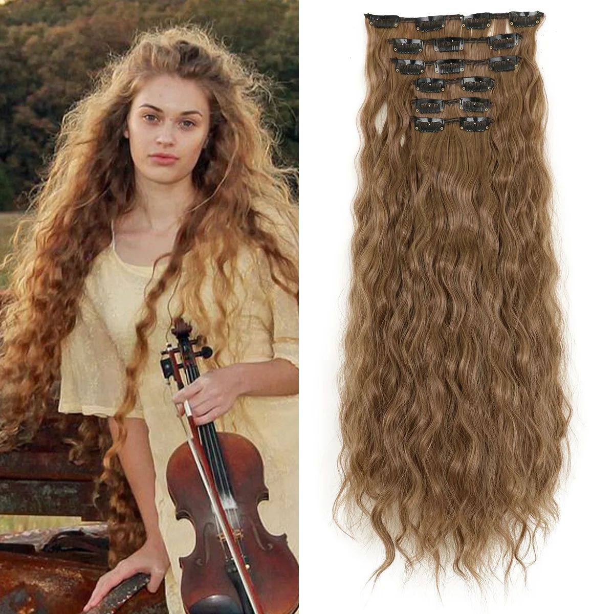 Synthetic Hair Extensions 16Clips In 6PCS Set Curly 22inch L