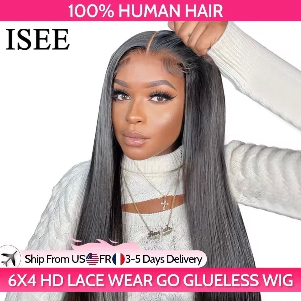 ISEE Hair Glueless Wig Human Hair Ready To Wear Straight Glu