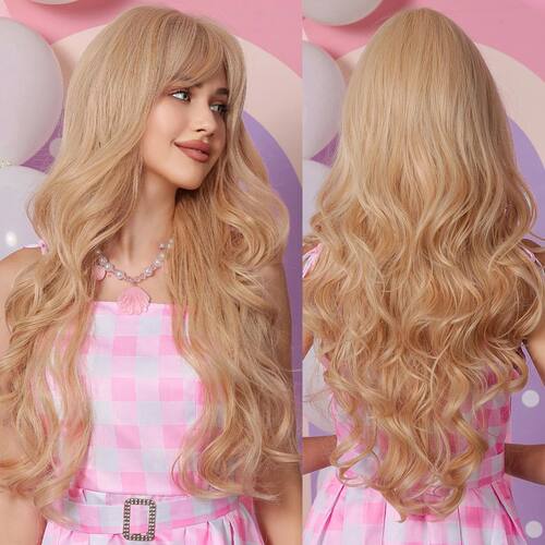 Bobbi Long Blonde Wavy Synthetic Women's Curly Wigs with Sid